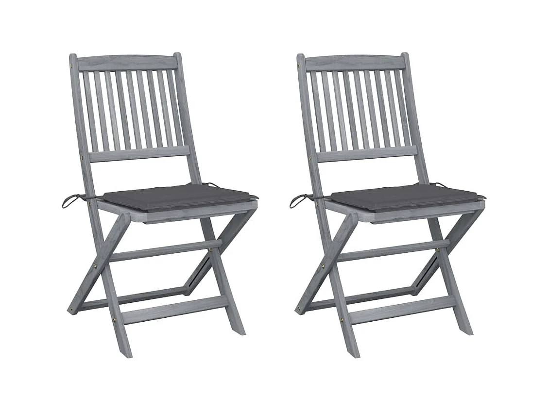 Chaises pliables d'extérieur 2 pcs avec coussins Bois d'acacia