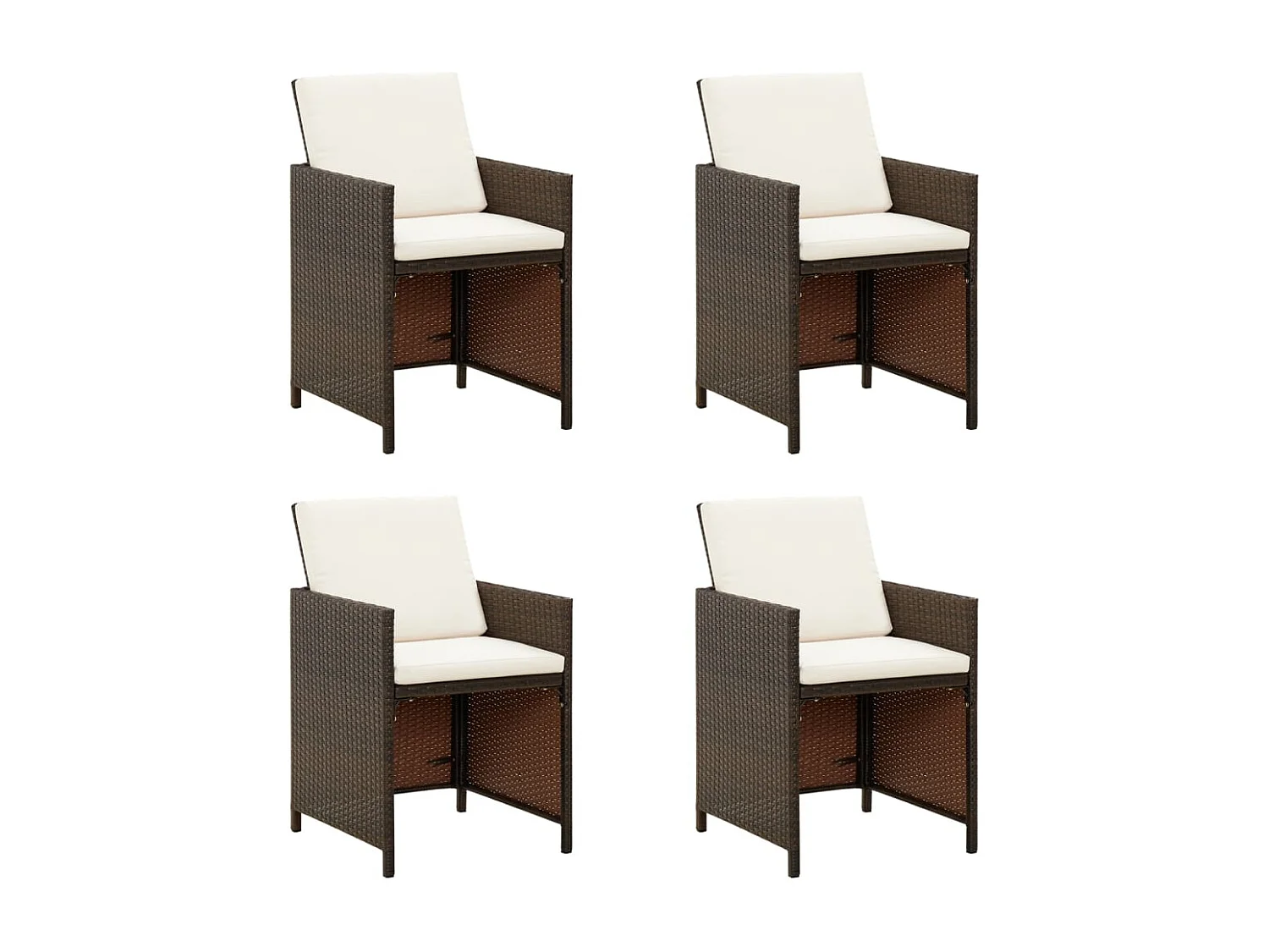 Sedie da pranzo da giardino con cuscini 4 pezzi in rattan marrone