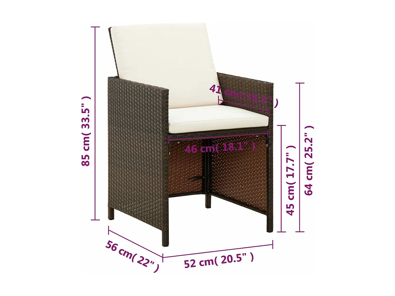 Sedie da pranzo da giardino con cuscini 4 pezzi in rattan marrone