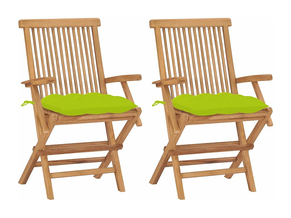 Chaises de jardin avec coussins vert vif lot de 2 Bois de teck