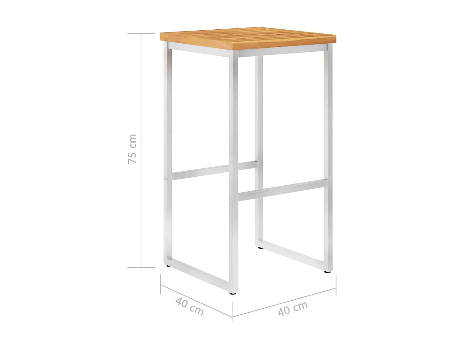 Set di 4 sedie da bar in legno massello di acacia/acciaio inossidabile