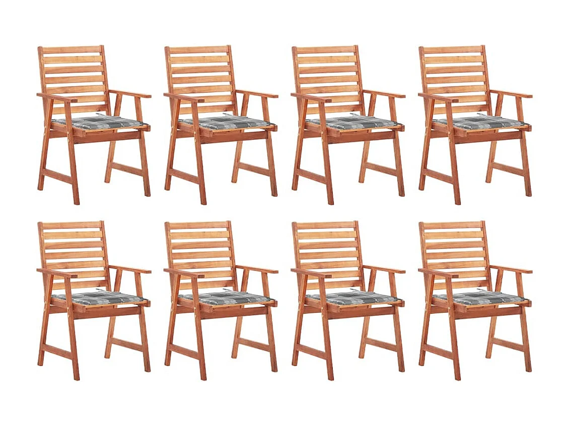 Chaises à dîner d'extérieur 8 pcs avec coussins Acacia massif