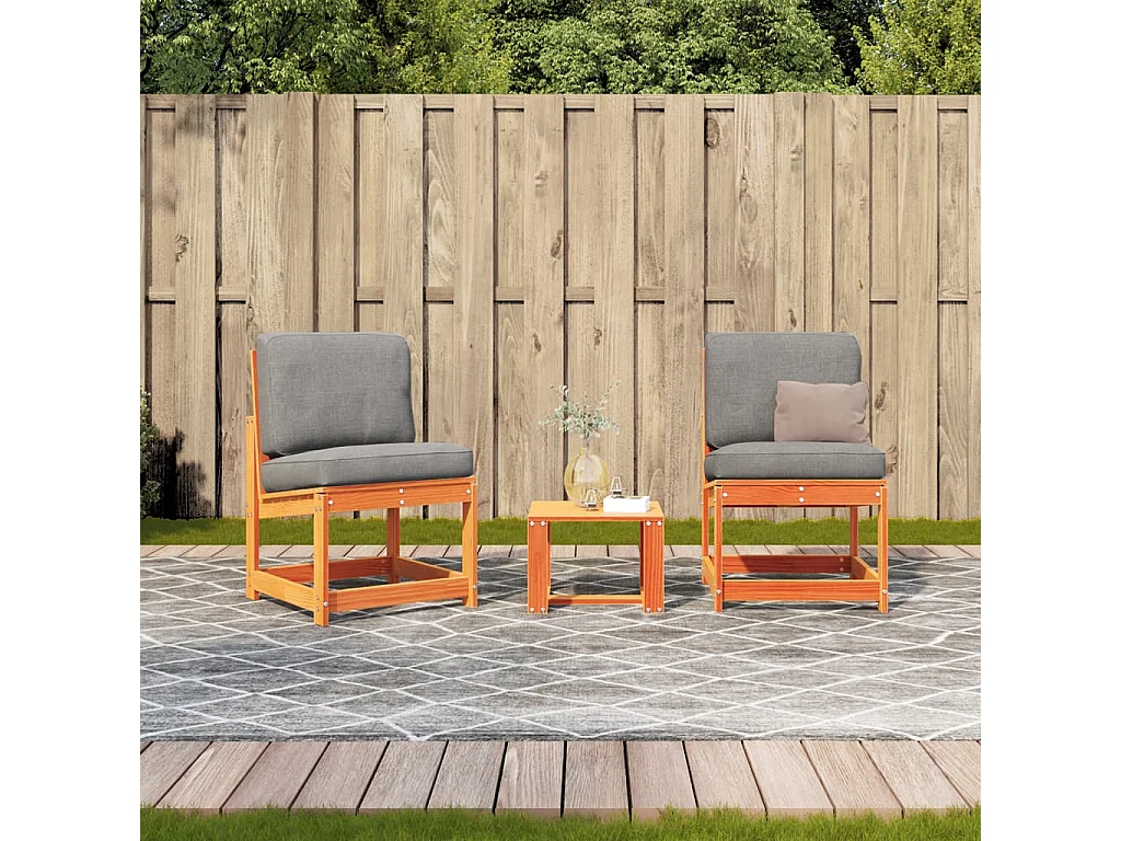 Salon de jardin 3 pcs cire marron bois de pin massif