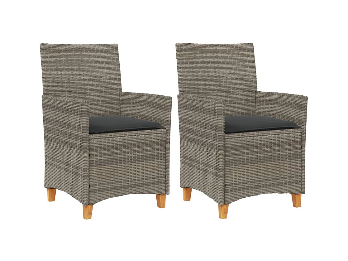 Set di 2 cuscini per sedie da giardino in resina intrecciata grigia e legno