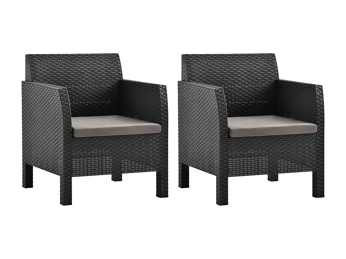 Gartenstühle mit Kissen 2 Stück PP Rattan Anthrazit