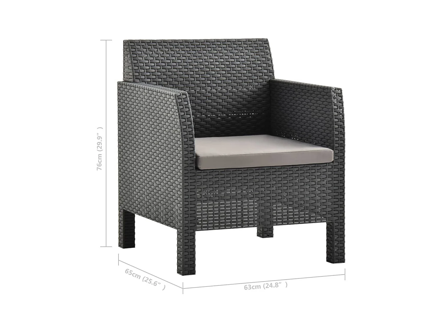 Sedie da giardino con cuscini 2 pz PP Rattan Antracite