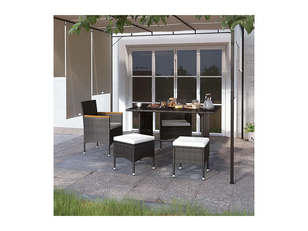 Jeu de chaise et tabouret de jardin 4 pcs Résine tressée Noir