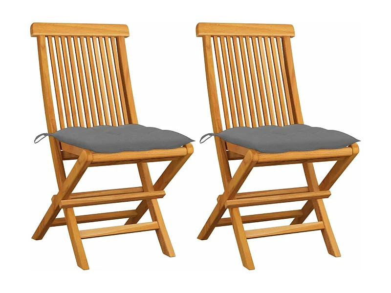 Chaises de jardin avec coussins gris 2 pcs Bois de teck massif