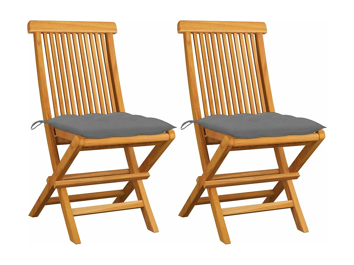 Chaises de jardin avec coussins gris 2 pcs Bois de teck massif