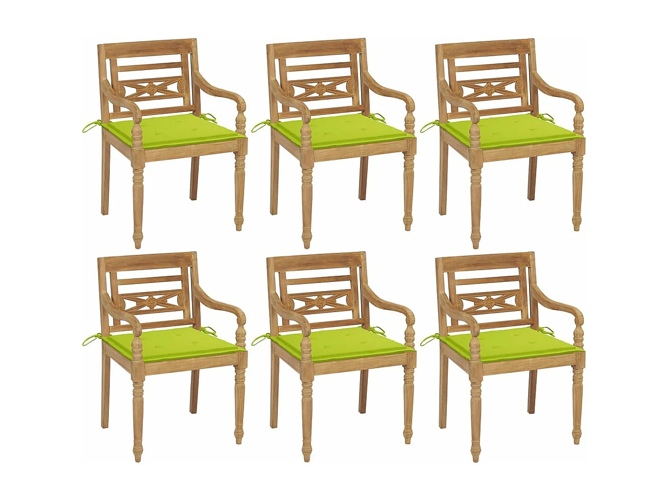 Sedie Batavia con cuscini 6 pz. Legno massello di teak