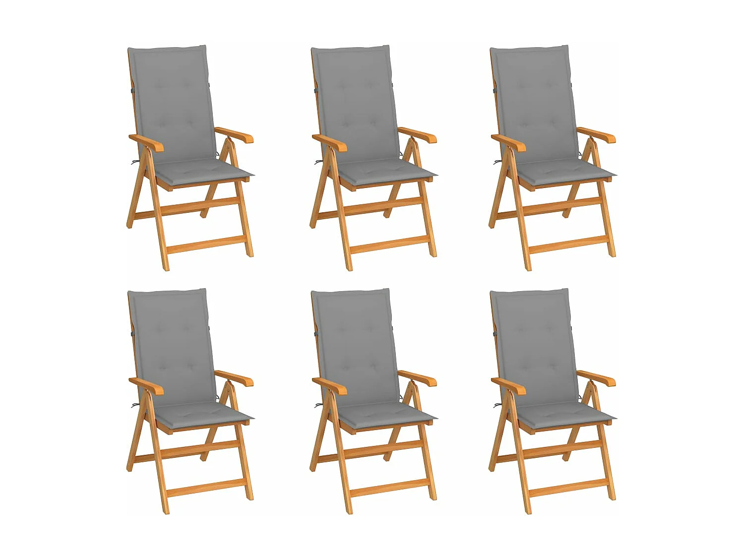 Chaises de jardin lot de 6 avec coussins gris Bois teck massif
