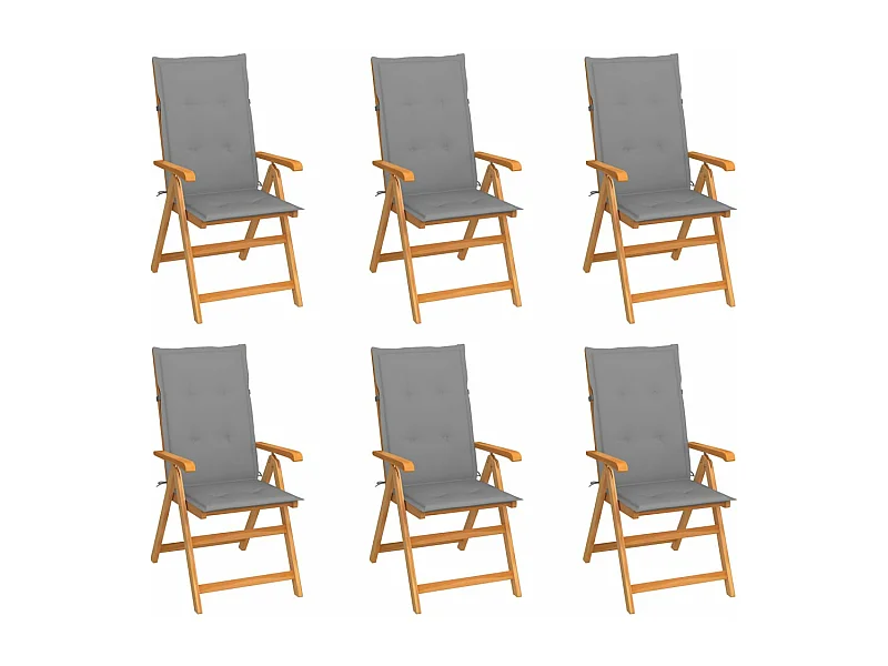 Chaises de jardin lot de 6 avec coussins gris Bois teck massif