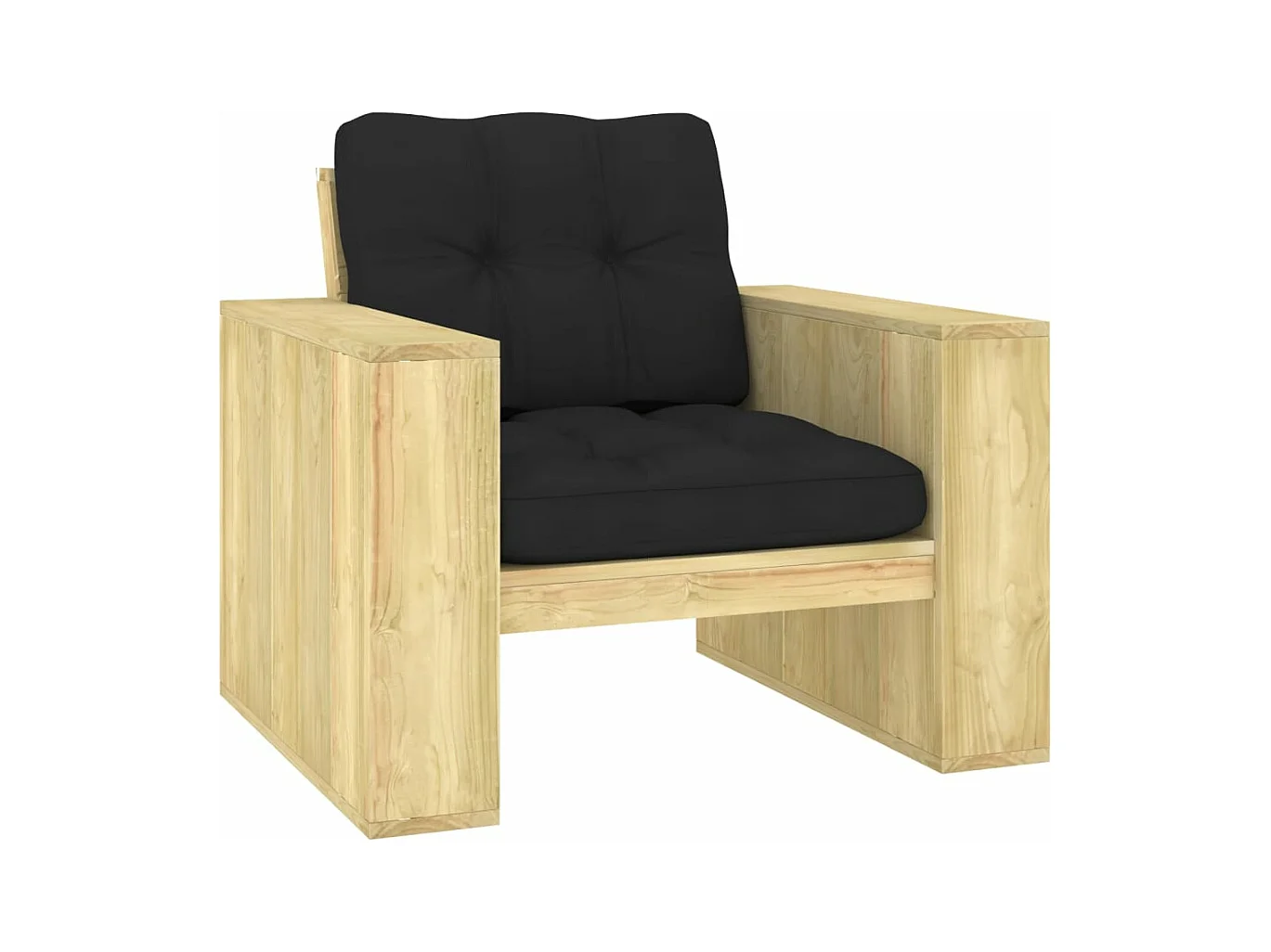 Silla de jardín con cojines negros Madera de pino impregnada