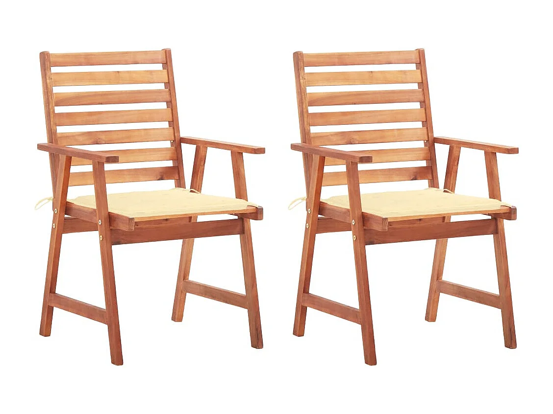 Chaises à dîner d'extérieur 2 pcs avec coussins Acacia massif