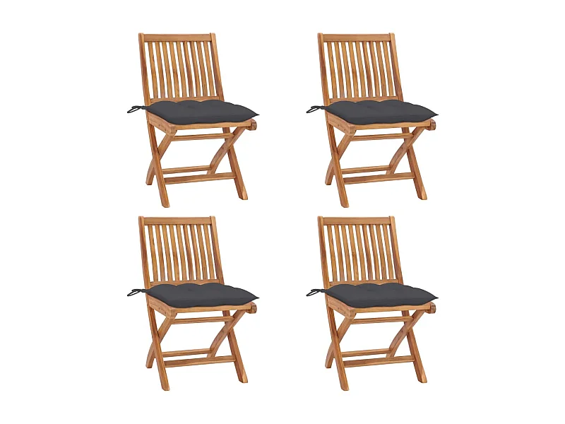 Chaises pliables de jardin avec coussins 4 pcs Teck solide