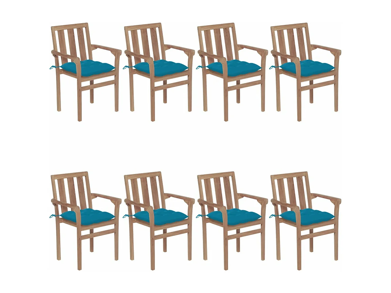 Chaises de jardin empilables avec coussins 8 pcs Teck solide