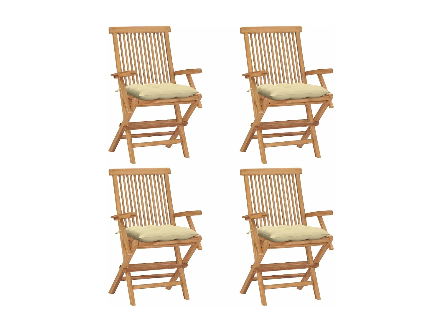 Sedie da giardino con cuscini bianco crema 4 pezzi Teak massiccio