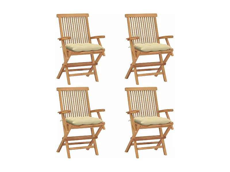 Chaises de jardin avec coussins blanc crème 4 pcs Teck massif