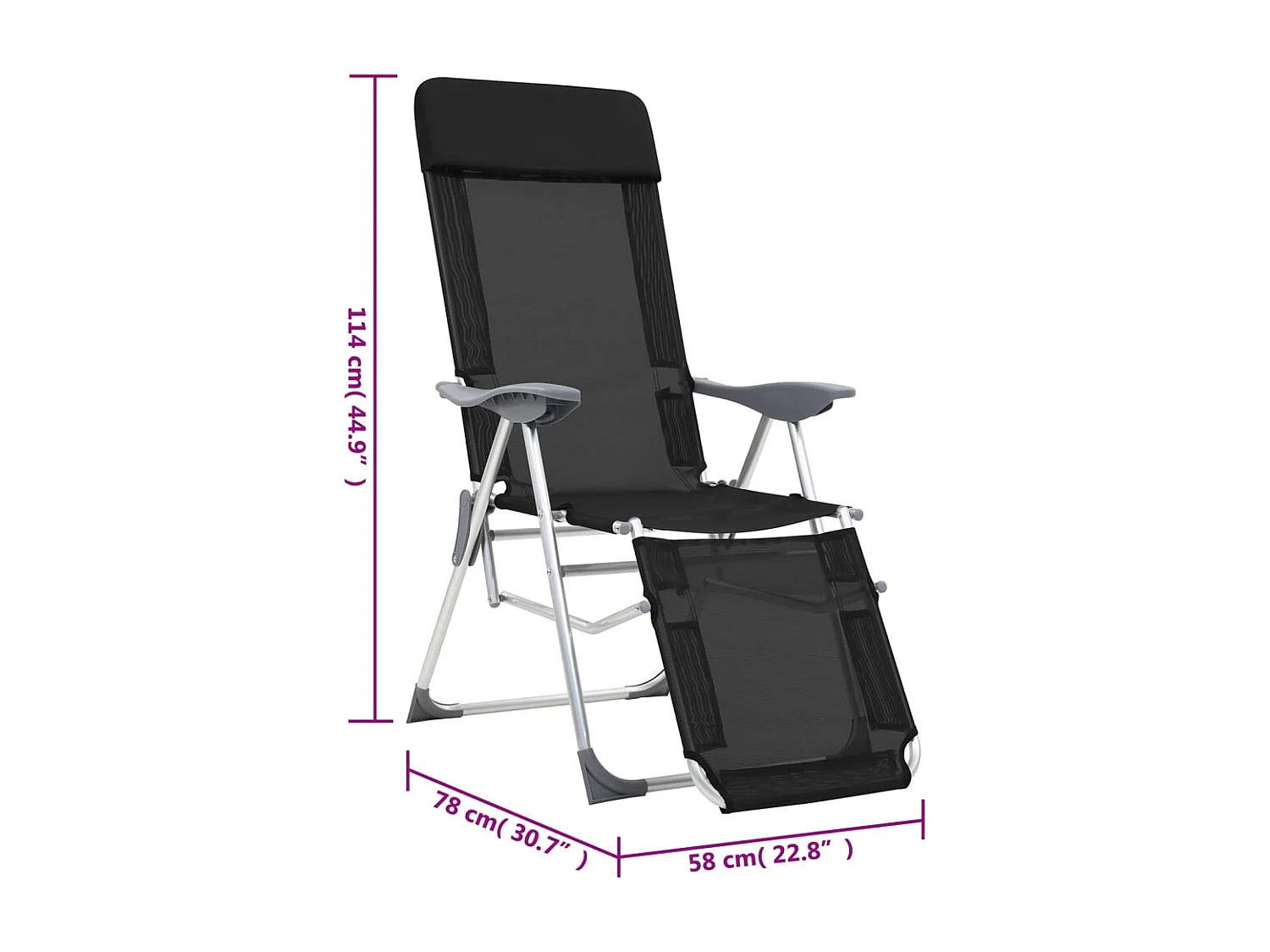 Sedie da campeggio pieghevoli e poggiapiedi 2 pezzi in Textilene nero