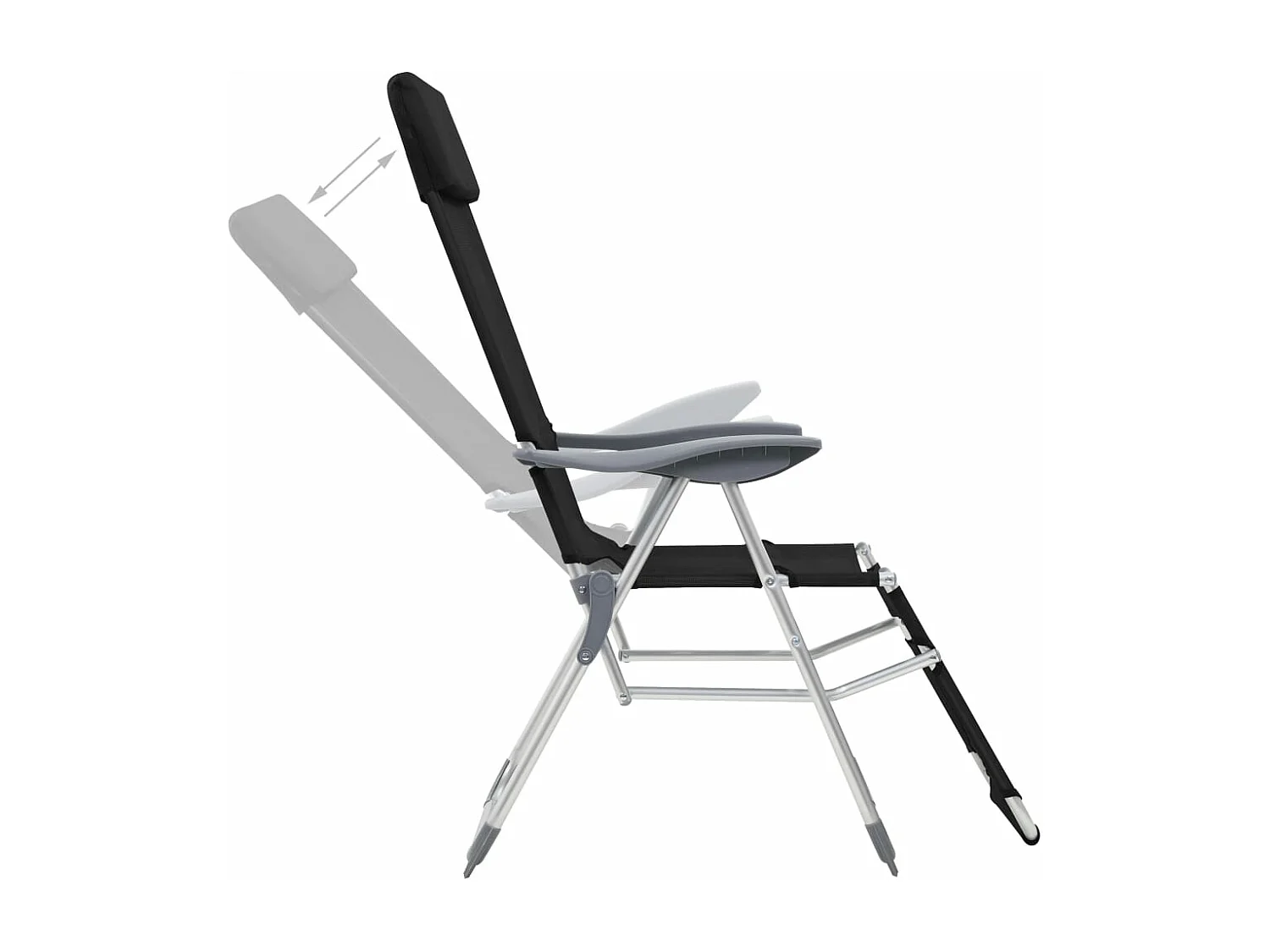 Cadeiras de campismo dobráveis e apoio para os pés 2 peças em têxtil preto