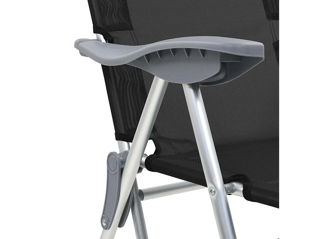 Cadeiras de campismo dobráveis e apoio para os pés 2 peças em têxtil preto