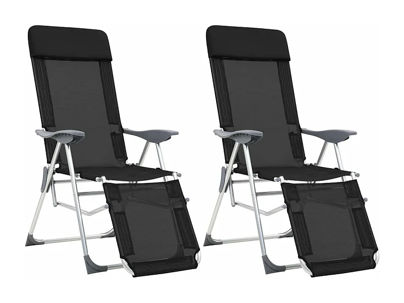 Sedie da campeggio pieghevoli e poggiapiedi 2 pezzi in Textilene nero