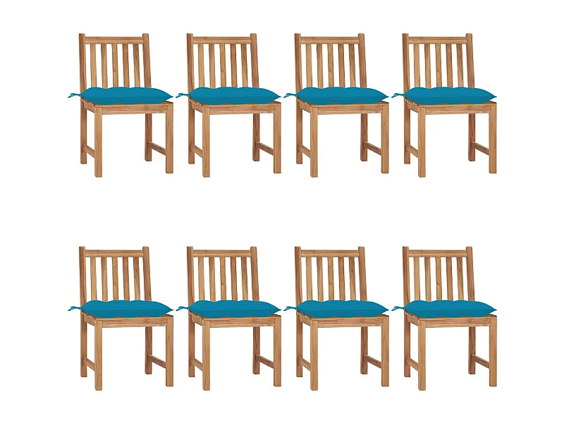 Chaises de jardin 8 pcs avec coussins Bois de teck massif