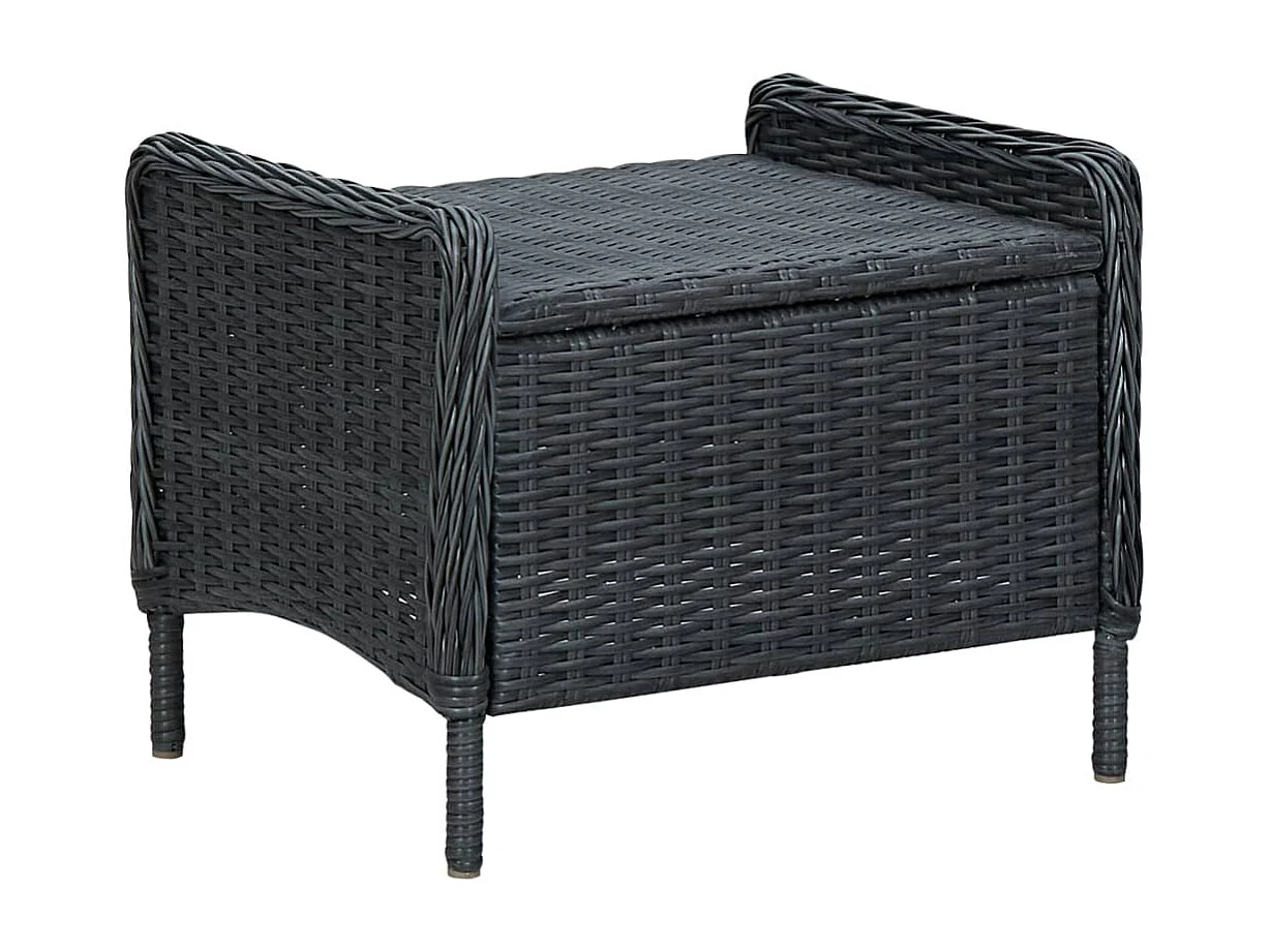 Silla de jardín reclinable y taburete de resina tejida gris oscuro