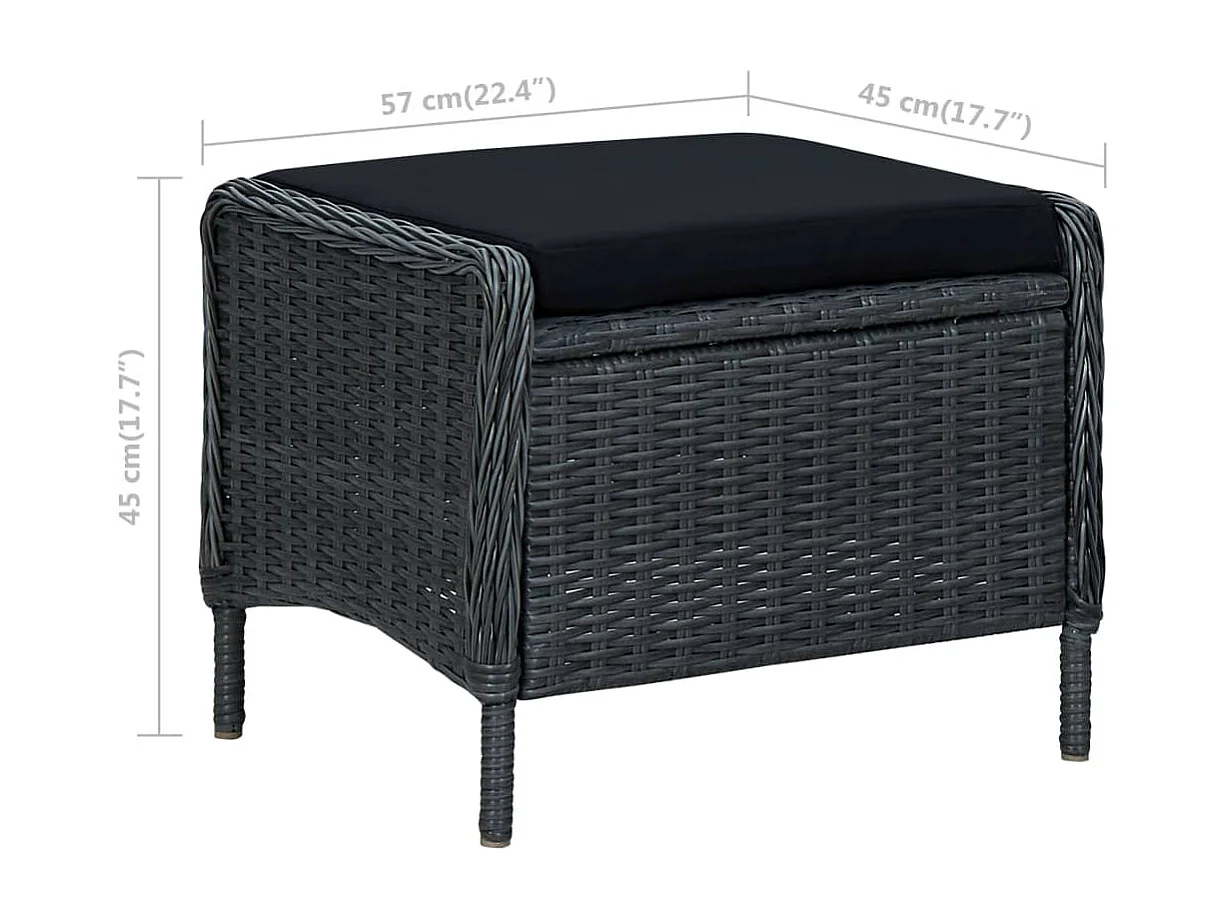 Silla de jardín reclinable y taburete de resina tejida gris oscuro