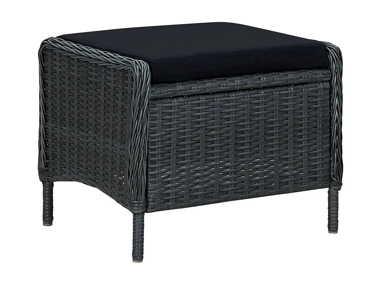 Sedia da giardino reclinabile e sgabello in resina intrecciata grigio scuro