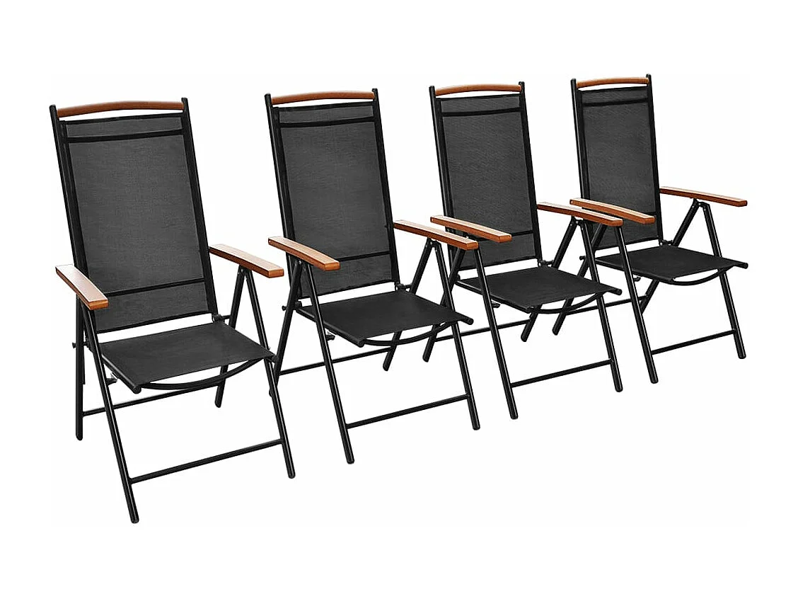 Chaises de jardin pliables lot de 4 aluminium et textilène noir