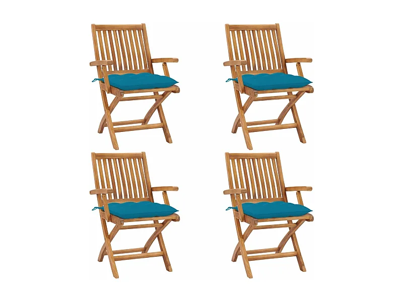 Sedie da giardino pieghevoli con cuscini 4 pezzi Teak massiccio