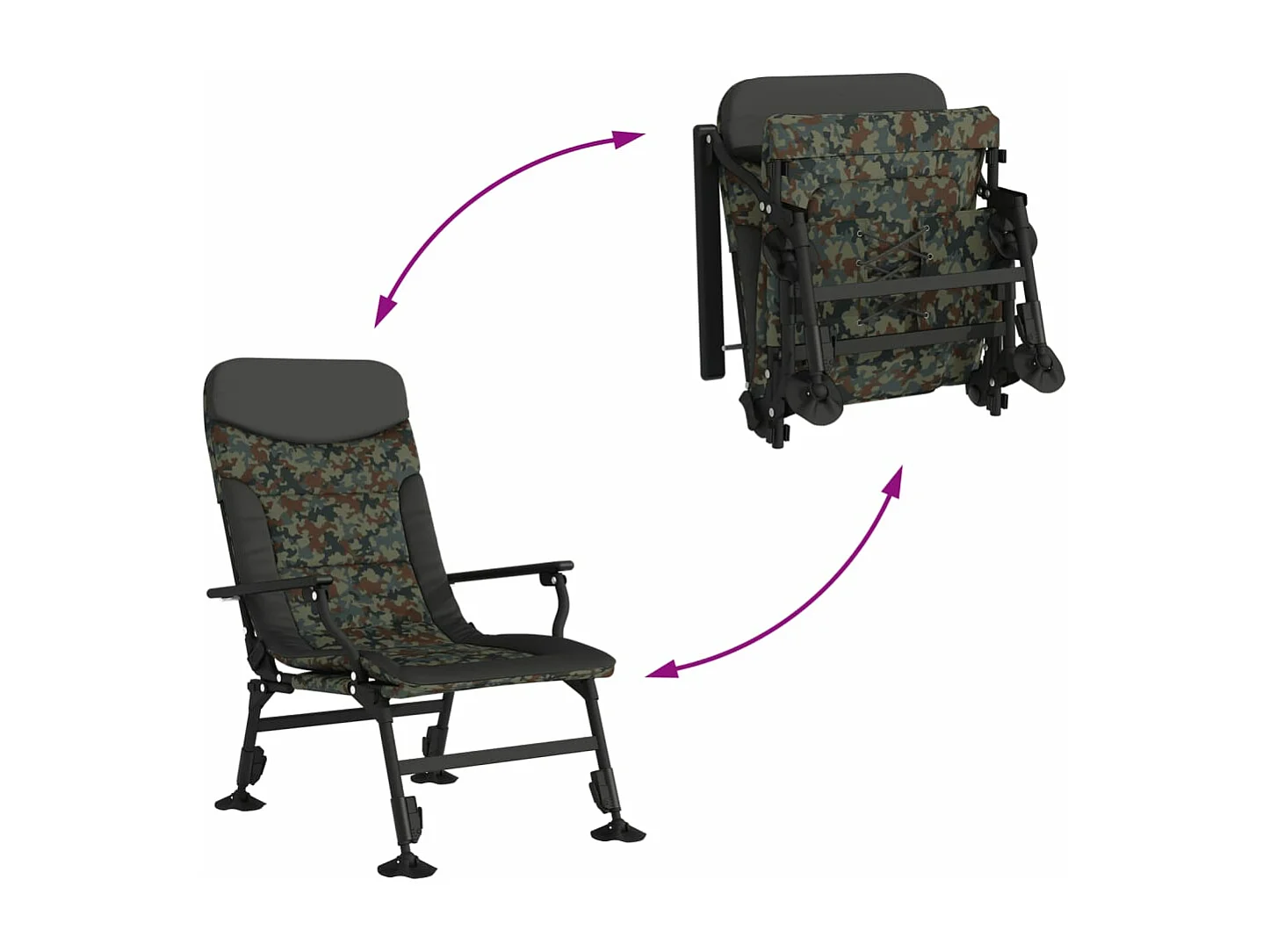 Chaise de pêche avec accoudoir pliable camouflage
