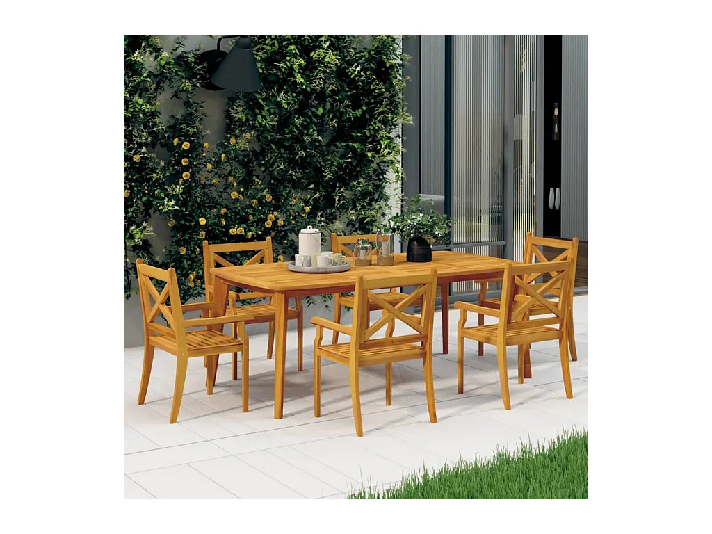 Set di 6 sedie da pranzo per esterno. Legno massello di acacia