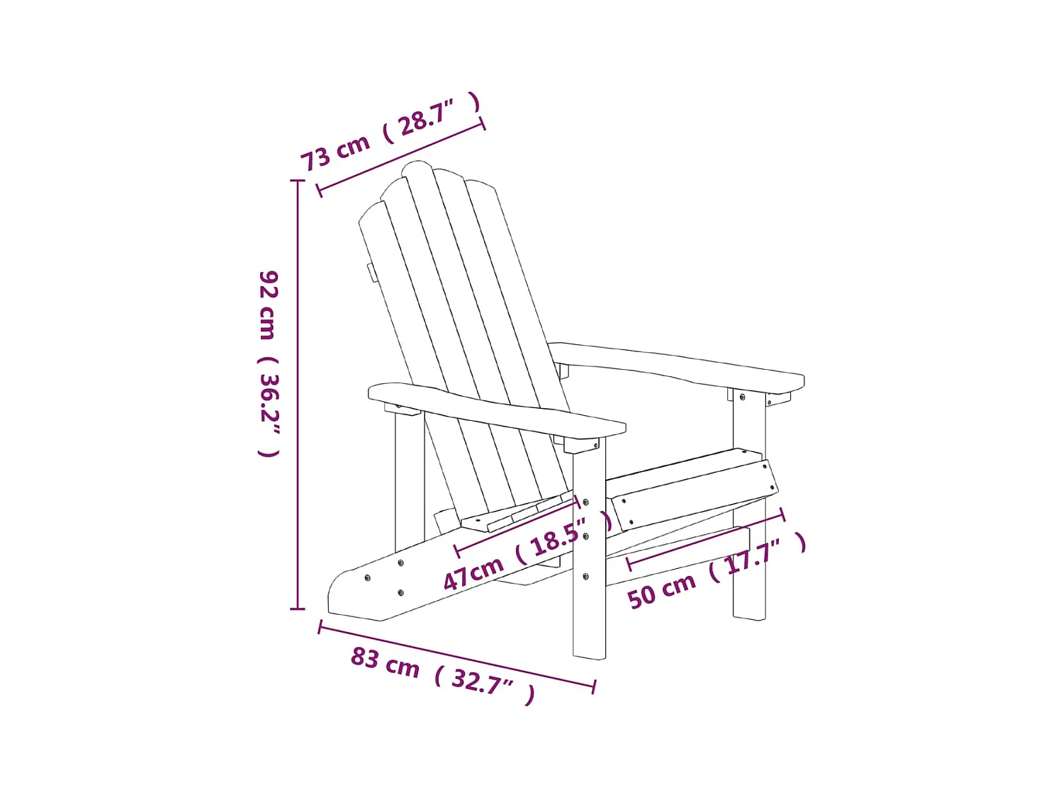 Chaise Adirondack de jardin PEHD Blanc