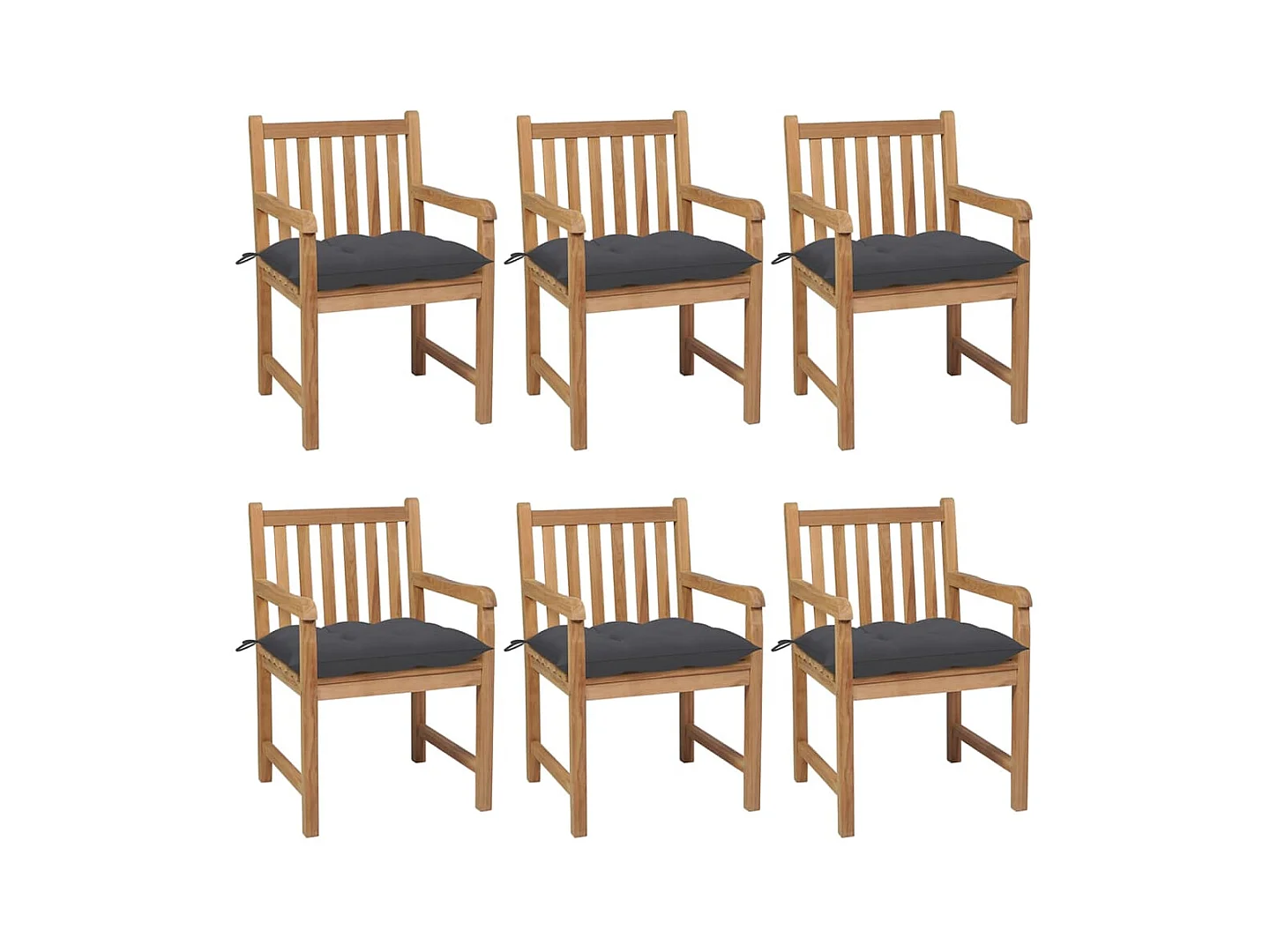 Chaises de jardin 6 pcs avec coussins anthracite Teck solide