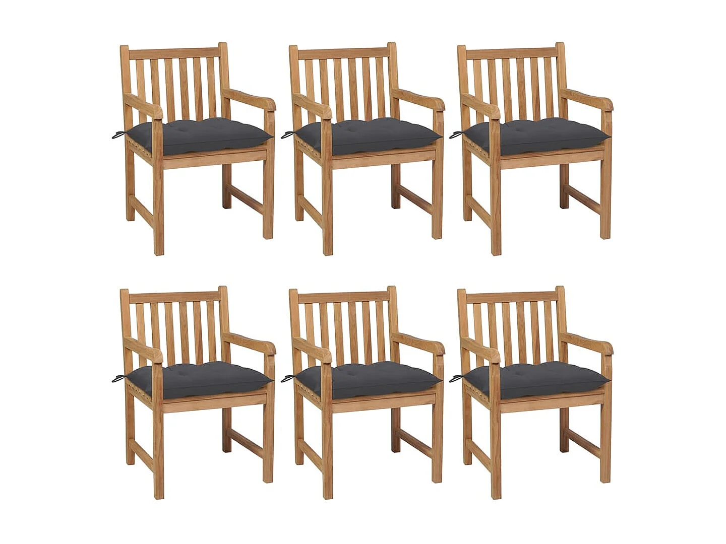 Chaises de jardin 6 pcs avec coussins anthracite Teck solide