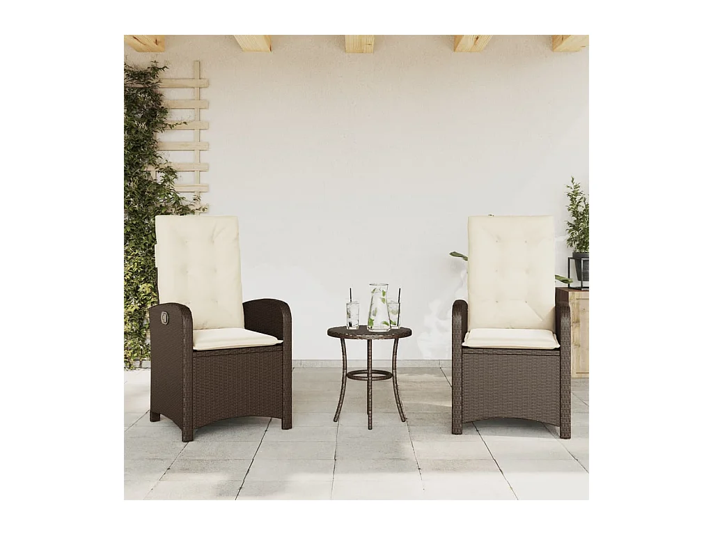 Chaises inclinables de jardin lot de 2 et coussins marron rotin