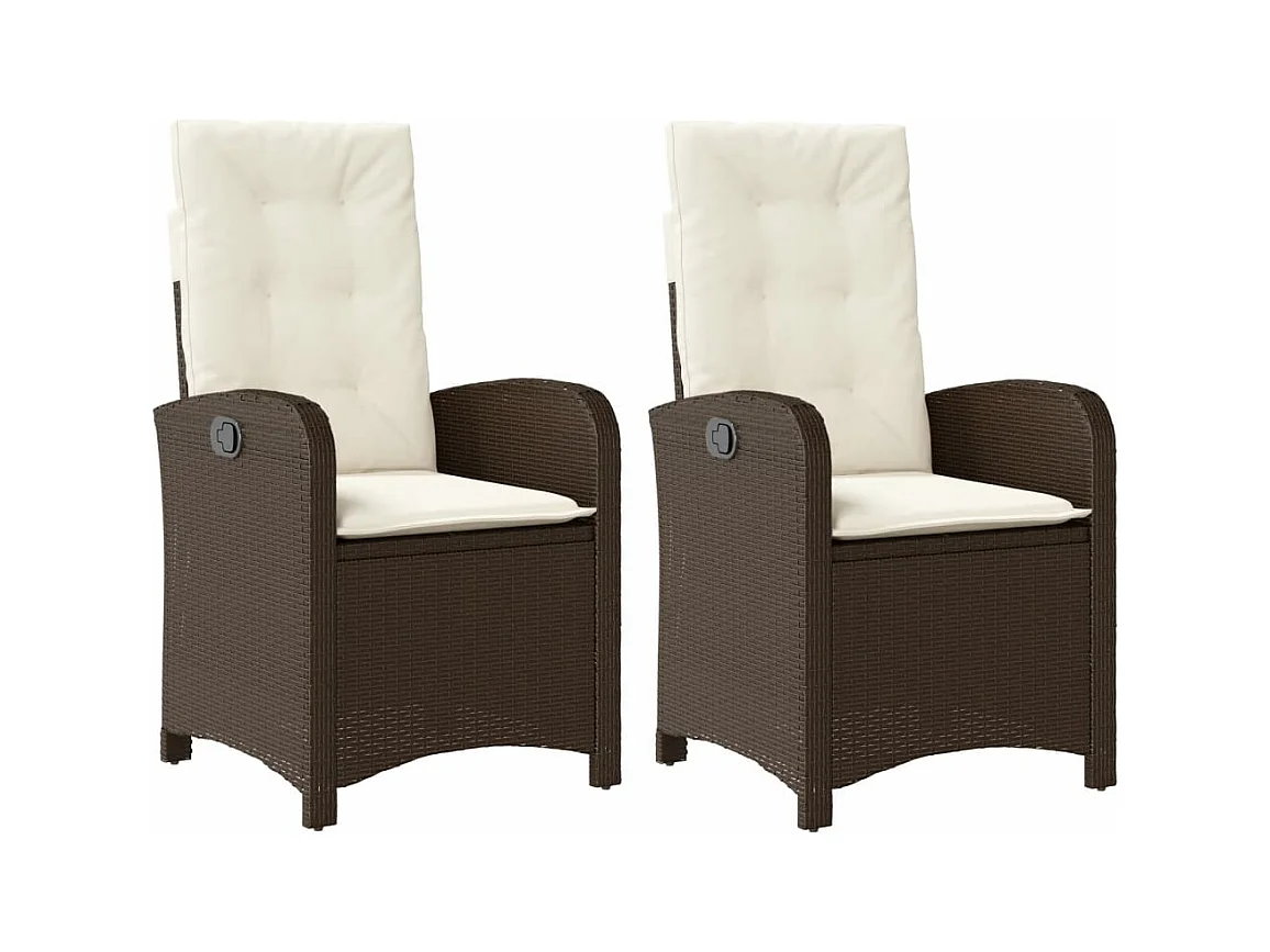Chaises inclinables de jardin lot de 2 et coussins marron rotin