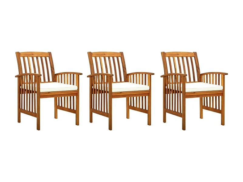 Chaises à dîner de jardin 3pcs et coussins Bois d'acacia massif