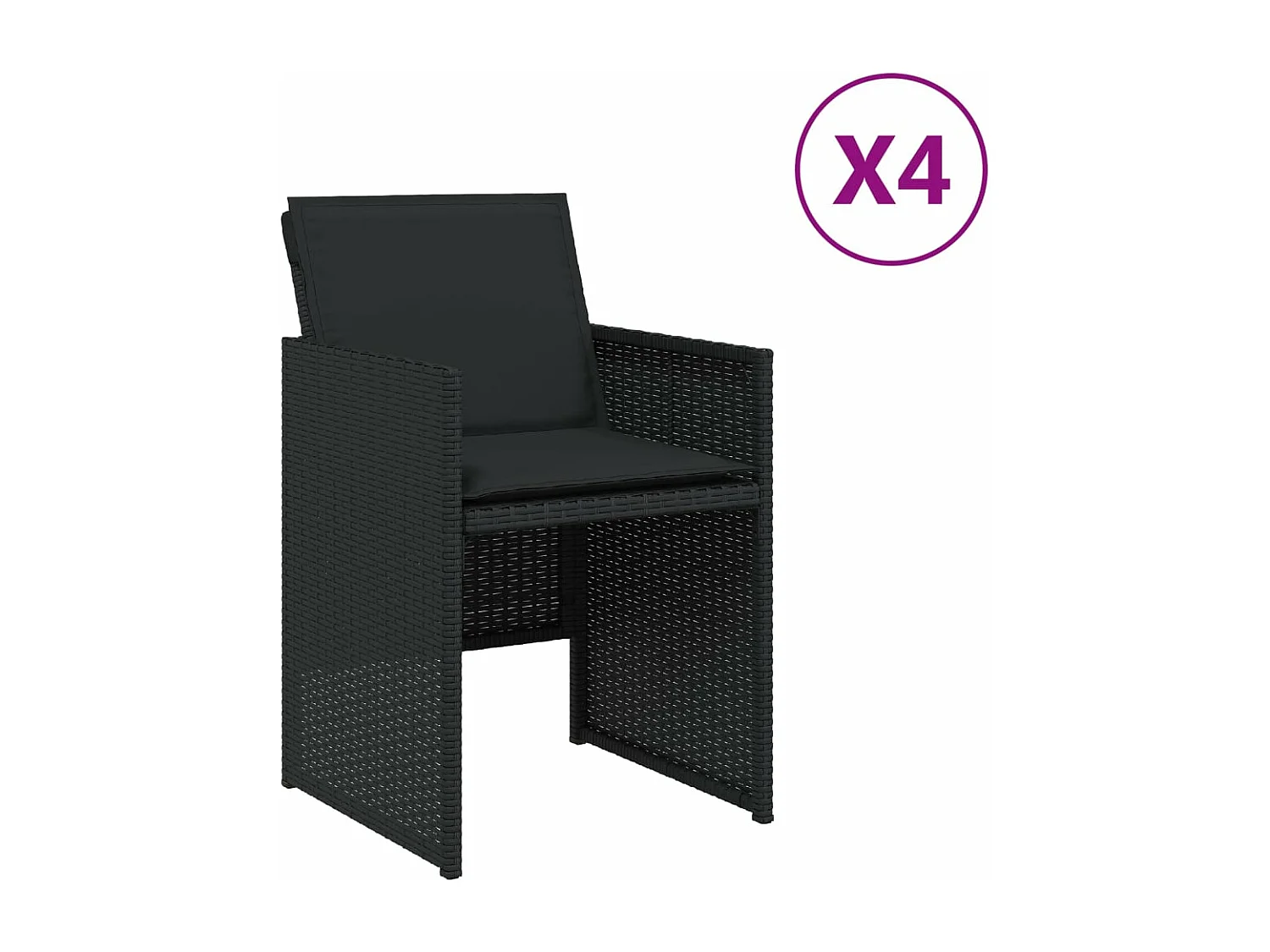 Chaises de jardin lot de 4 avec coussins noir résine tressée