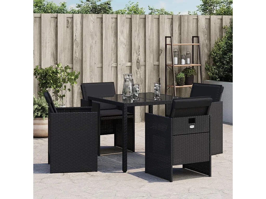 Chaises de jardin lot de 4 avec coussins noir résine tressée