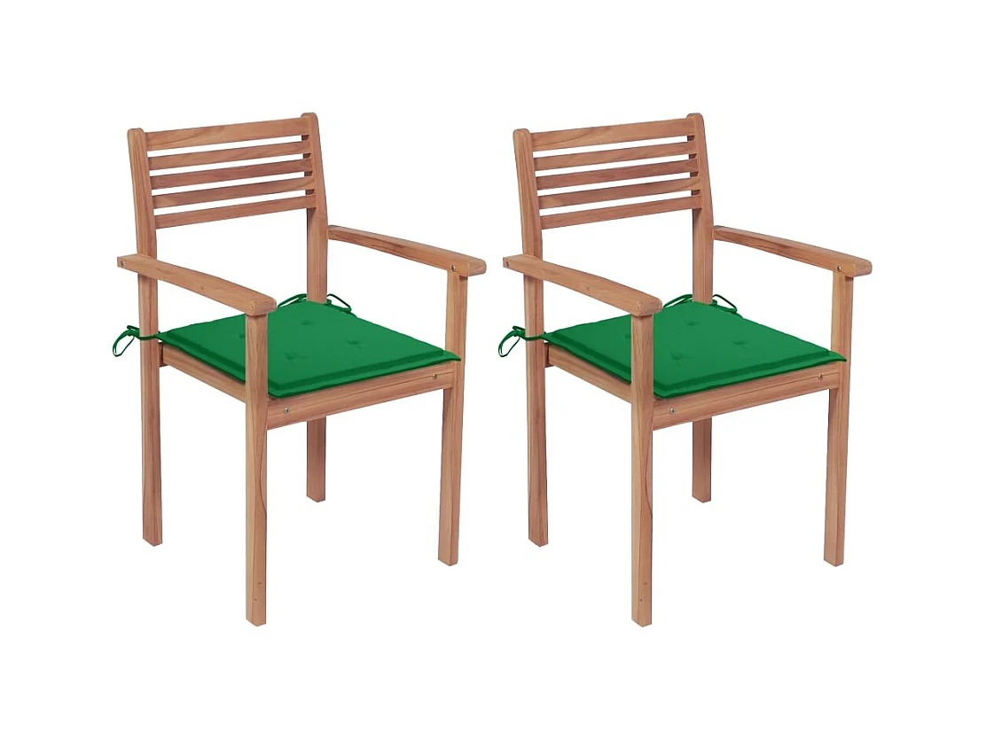 Tuinstoelen 2 stuks met groene kussens Massief teakhout