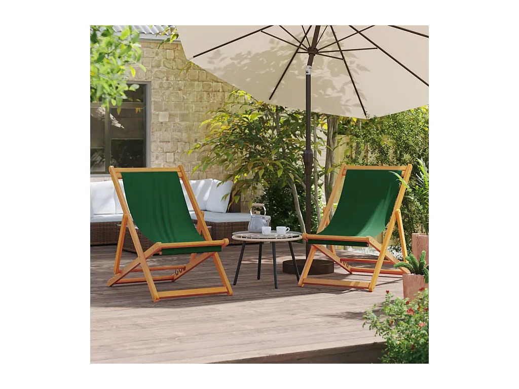 Chaises de plage pliables lot de 2 vert tissu