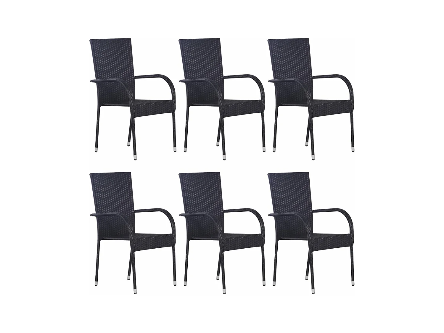 Chaises empilables d'extérieur 6 pcs Résine tressée Noir