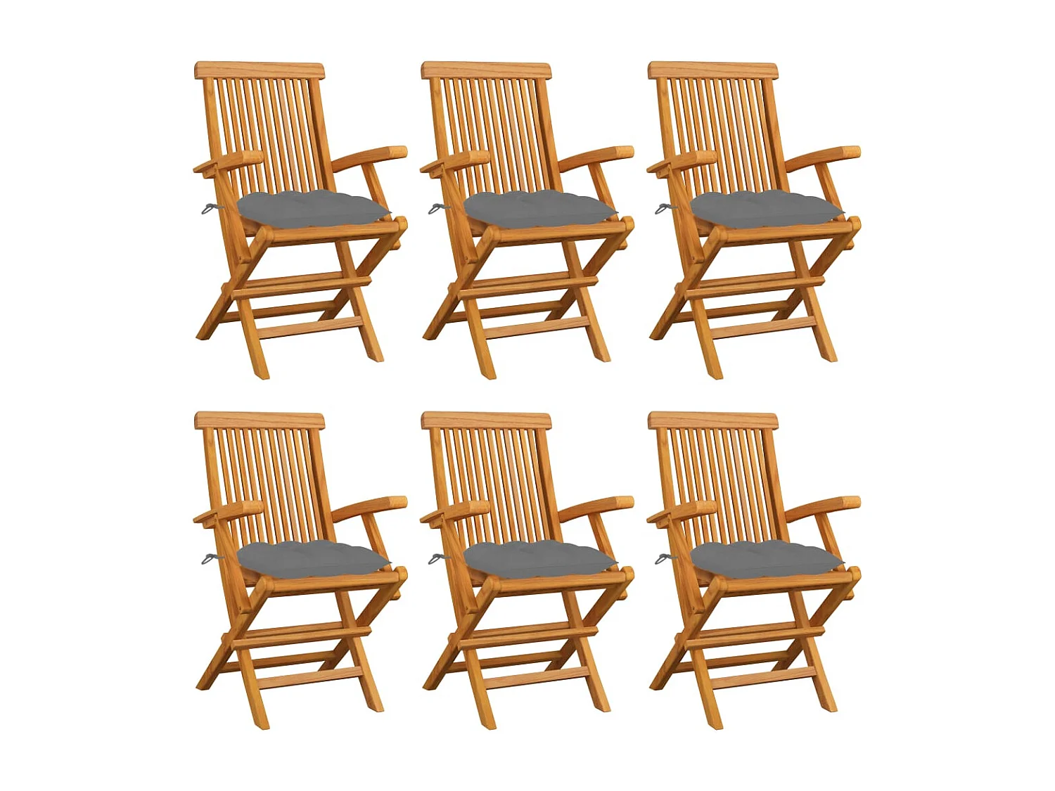 Chaises de jardin avec coussins gris lot de 6 Bois teck massif
