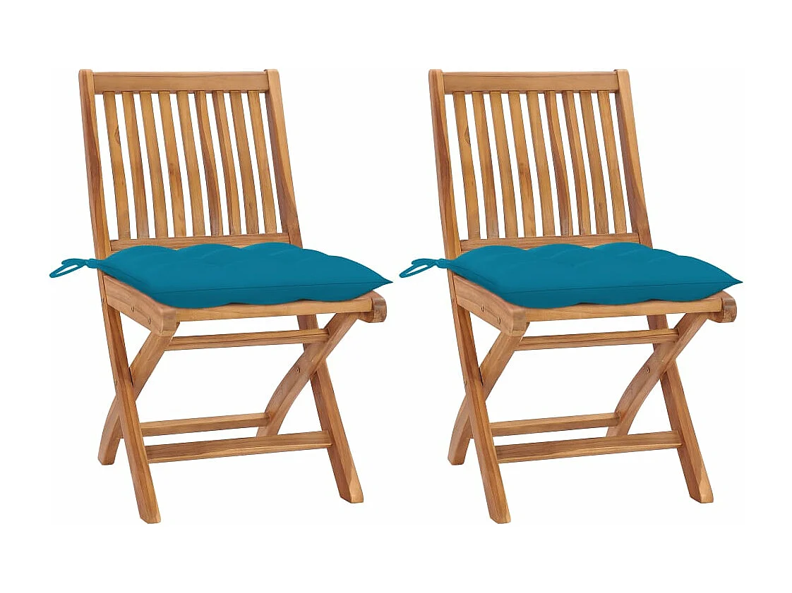 Chaises de jardin 2 pcs avec coussins bleu clair Teck massif