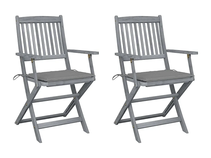 Chaises pliables d'extérieur 2 pcs avec coussins Bois d'acacia