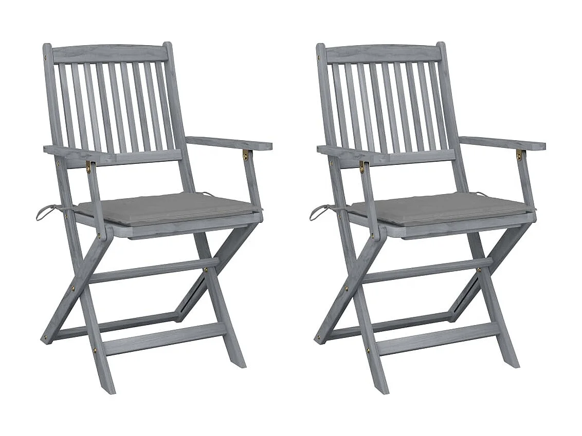 Chaises pliables d'extérieur 2 pcs avec coussins Bois d'acacia