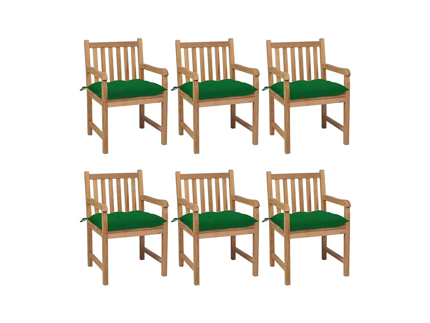 Chaises de jardin 6 pcs avec coussins vert Bois de teck solide